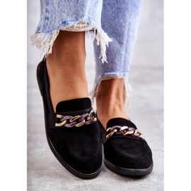 FB2 Mocassins femininos de camurça com uma corrente de unhas pretas preto 2