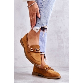 FB2 Mocassins femininos de camurça com corrente Camel Nolie castanho 2