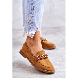 FB2 Mocassins femininos de camurça com corrente Camel Nolie castanho 1