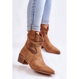 FB1 Botas de cowboy de camurça a céu aberto com costura Camel Elvire marrom 2