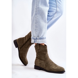 S.Barski Botas femininas de camurça com salto baixo verde Fiorenz cáqui 2