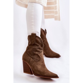 FB1 Botas de cowboy vazadas de camurça feminina cáqui Eleonore castanho 1