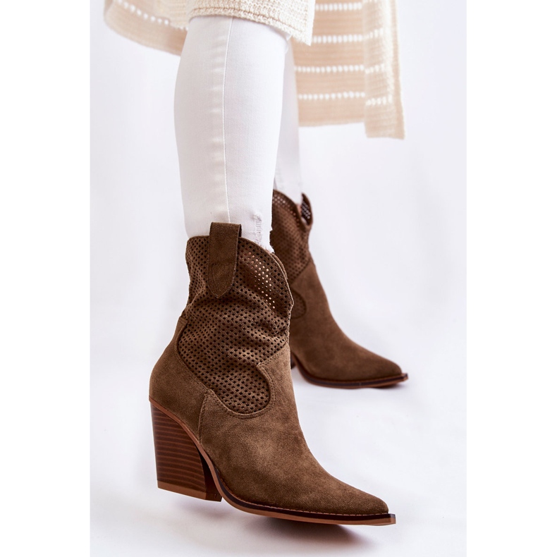 FB1 Botas de cowboy vazadas de camurça feminina cáqui Eleonore marrom 1