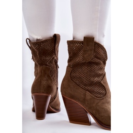 FB1 Botas de cowboy vazadas de camurça feminina cáqui Eleonore marrom 2