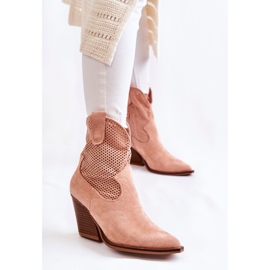 Botas femininas de camurça aberta Cowboy rosa Eleonore bege 1