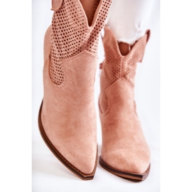 Botas femininas de camurça aberta Cowboy rosa Eleonore bege 2