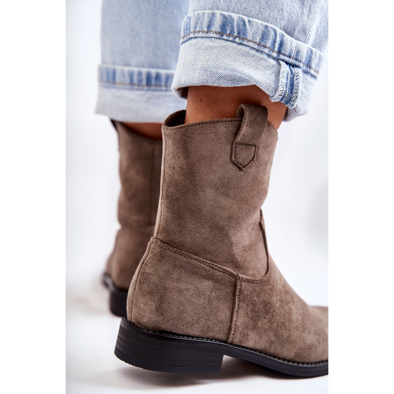 S.Barski Botas femininas de camurça com salto plano cinza escuro Fiorenz bege 2