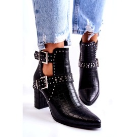 WJ2 Botas femininas no calcanhar com strass preto Kelin 1