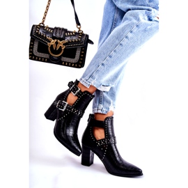 WJ2 Botas femininas no calcanhar com strass preto Kelin 2