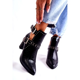 WJ2 Botas femininas no calcanhar com strass preto Kelin 3