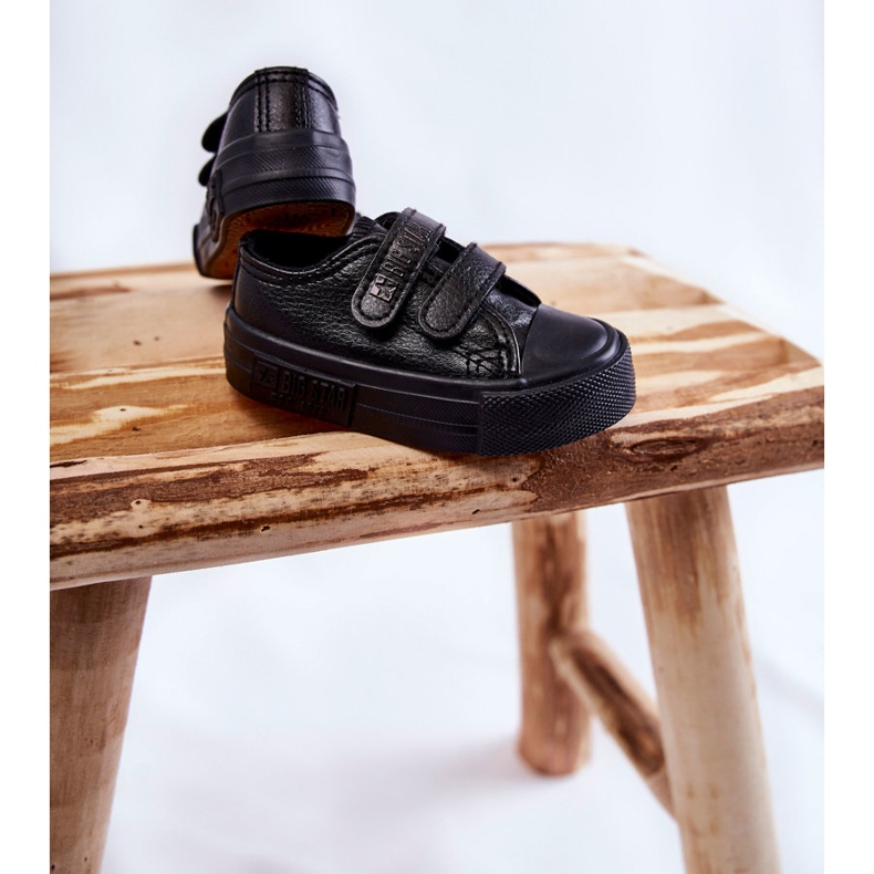 Tênis infantil de couro com velcro Big Star KK374092 preto 2