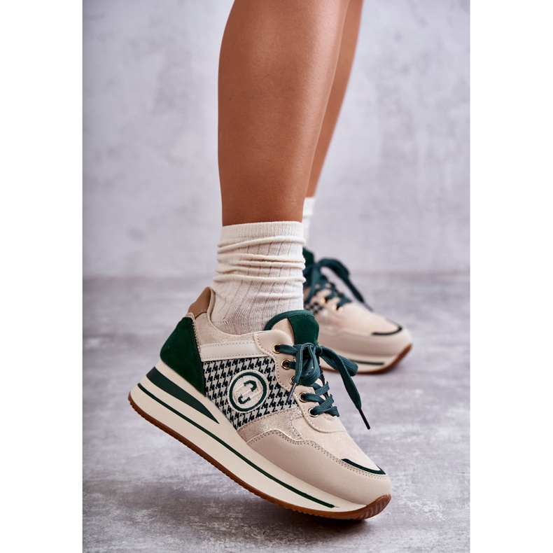 FB2 Sapatos esportivos femininos da moda em cunha bege-verde Aronne 1