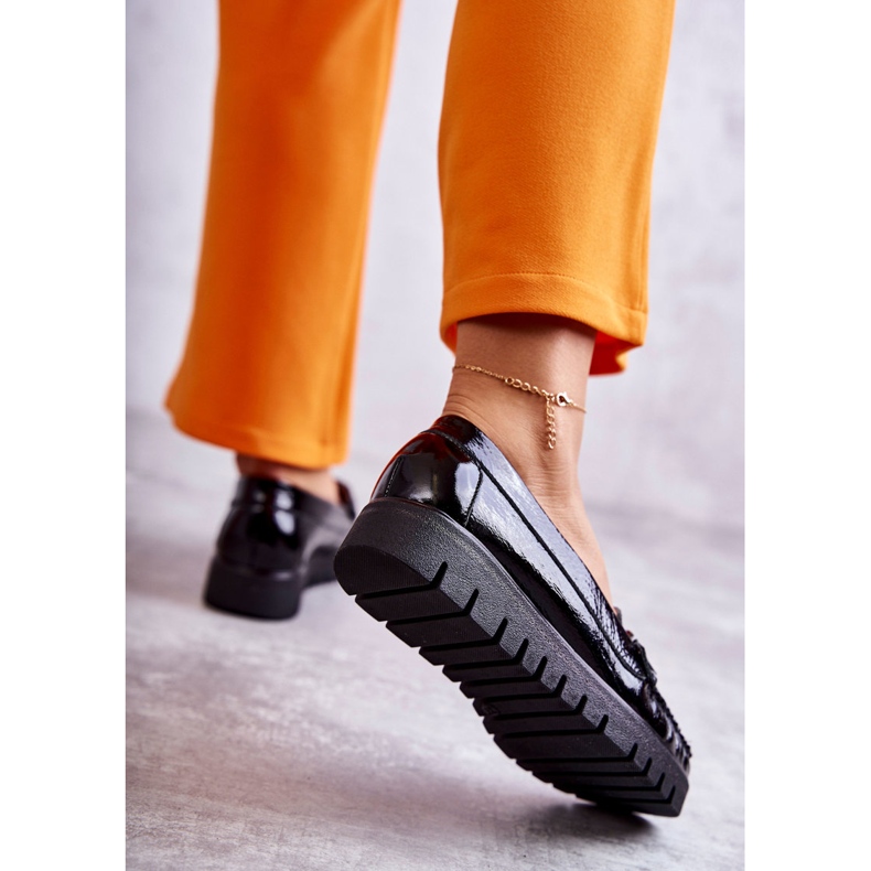 PL5 Mocassins femininos de couro na plataforma Black Venesia preto 2
