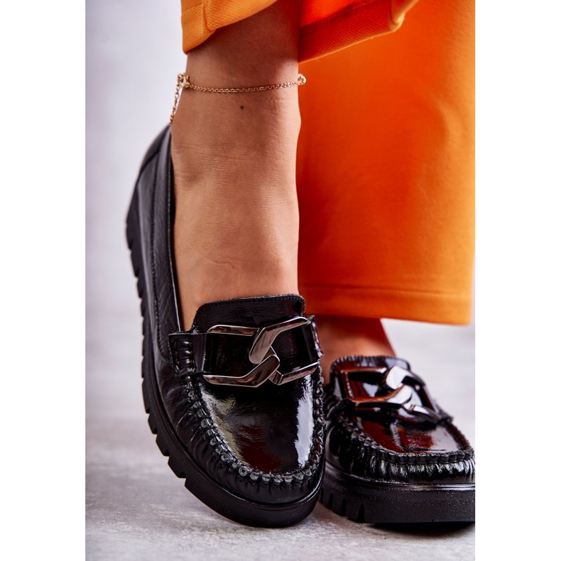 PL5 Mocassins femininos de couro na plataforma Black Venesia preto 1