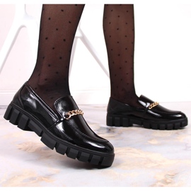 Sergio Leone Mocassins lacados com corrente preto 1