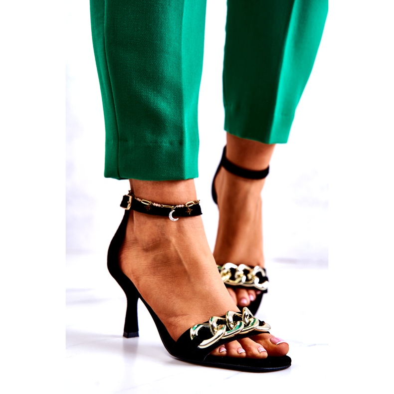 Sandália de salto alto em camurça Laura Messi 2366 Preto 2