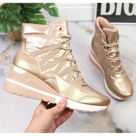 Botas femininas, tênis em uma cunha dourada Potocki dourado 1