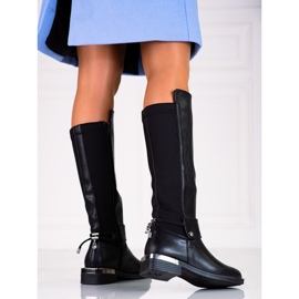 Botas femininas clássicas em um elegante salto plano Shelovet preto 1