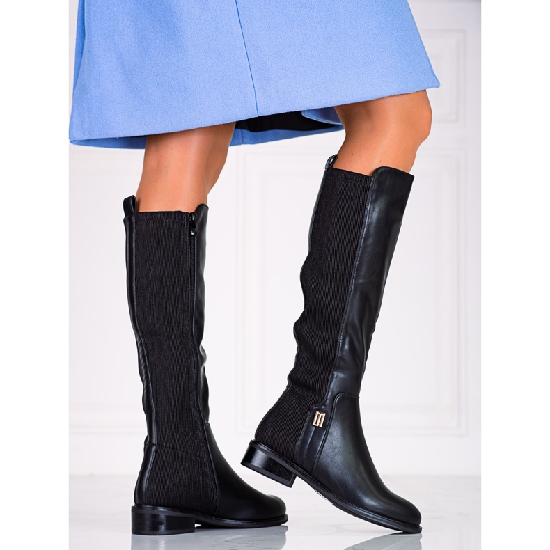 Botas de mulher Shelovet pretas com salto plano preto 1