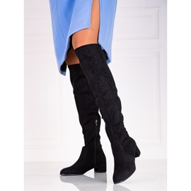 Botas femininas de camurça em um poste baixo Shelovet preto 1