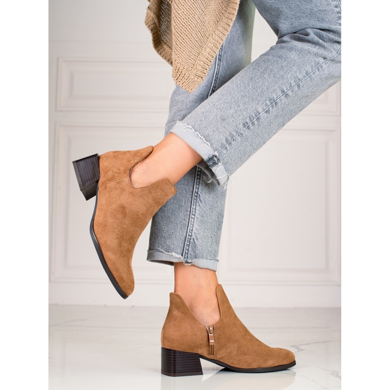 Botas de senhora bege com corte Daszyński castanho 1 Botas de senhora bege com corte Daszyński castanho 1