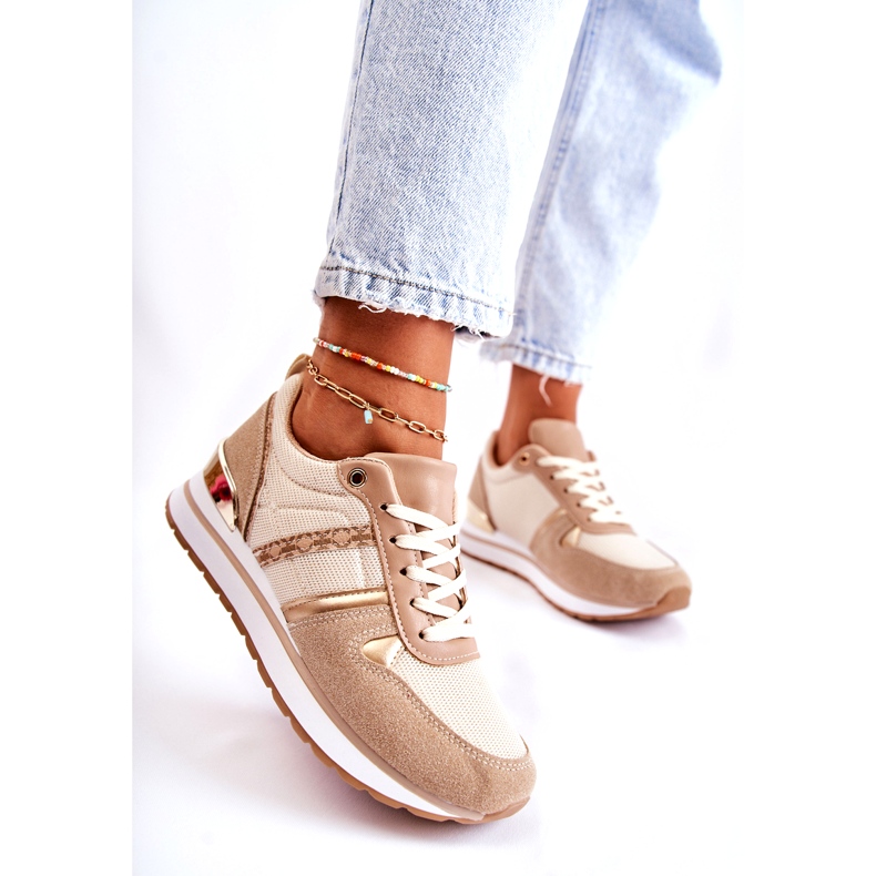 PG1 Tênis esportivo feminino clássico amarrado bege Elenes 3