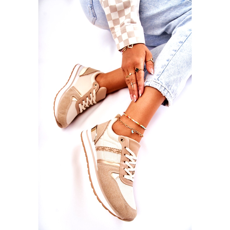 PG1 Tênis esportivo feminino clássico amarrado bege Elenes 4