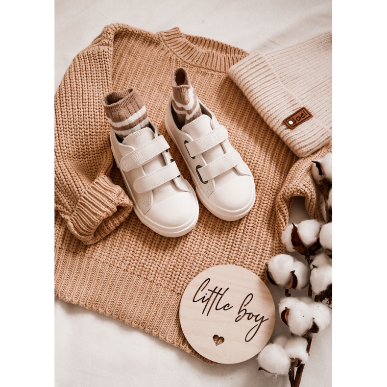 Tênis infantil de couro com velcro Big Star KK374093 branco 1