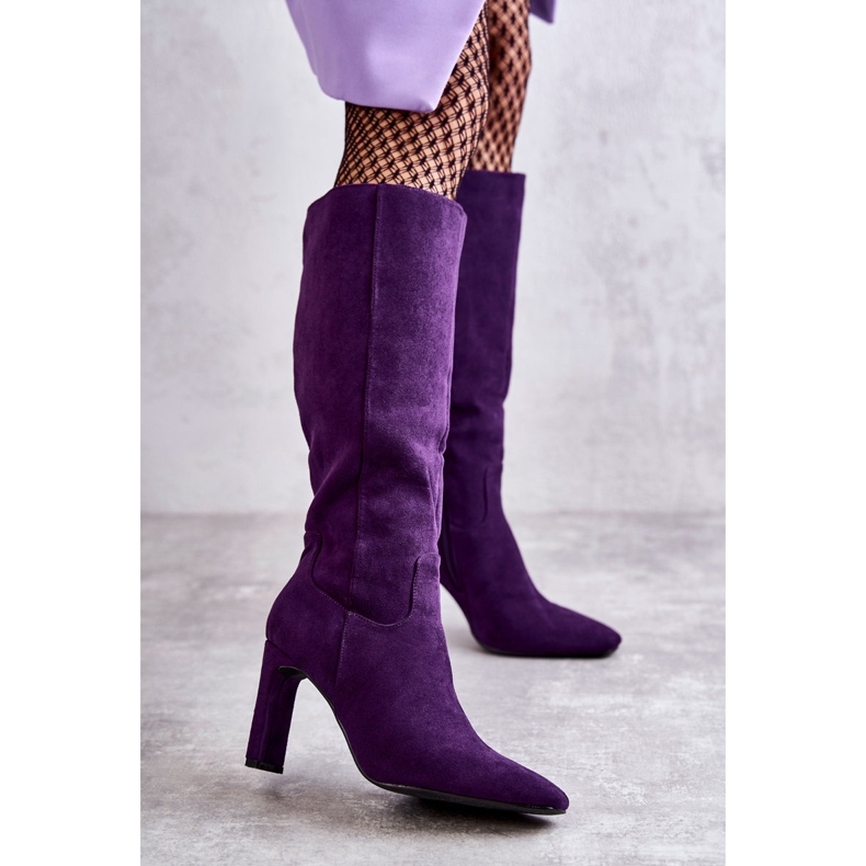 FG2 Botas femininas no calcanhar até o joelho Violet True Love roxo 1