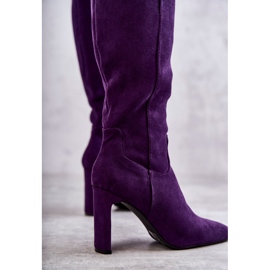 FG2 Botas femininas no calcanhar até o joelho Violet True Love roxo 2