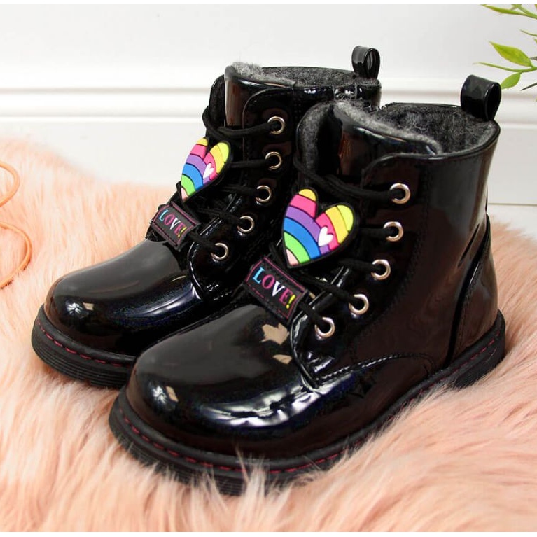 Botas pretas para meninas isoladas Jr EVE318A branco preto 2