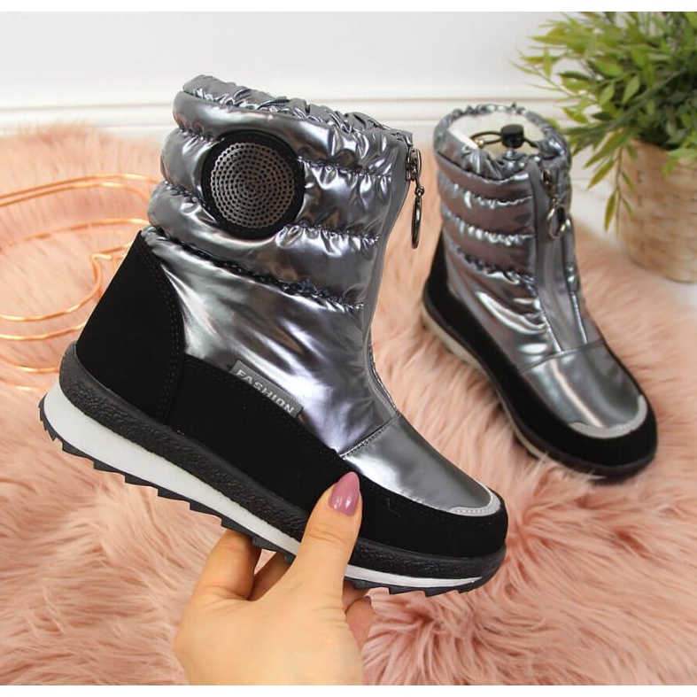 Miss Botas de neve impermeáveis ​​Jr EVE323B prata preto 1