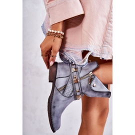 PG1 Botas de cano alto femininas com ornamentos azuis de Alisa azul 5