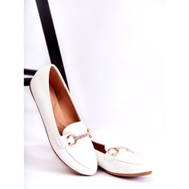 Mocassins femininos de couro com decoração, brancos 4