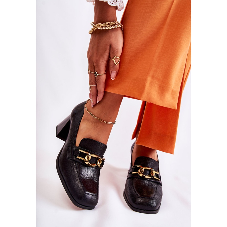 Sapatos de couro com corrente Laura Messi 2515 Preto 2