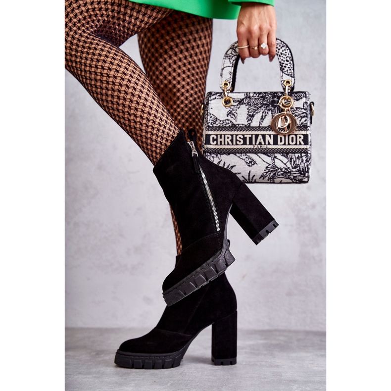 Botas de camurça da moda com salto alto Laura Messi 2509 preta preto 1