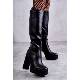 WS1 Botas de couro ecológico da moda na plataforma preta Isabell preto 1