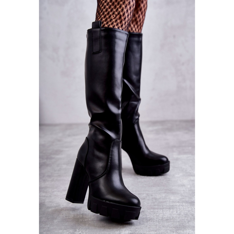 WS1 Botas de couro ecológico da moda na plataforma preta Isabell preto 1