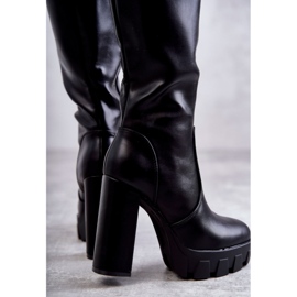 WS1 Botas de couro ecológico da moda na plataforma preta Isabell preto 2