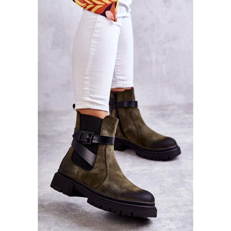 FE1 Botas Quentes Femininas Botas Jodhpur Com Cinto Verde Jose 1
