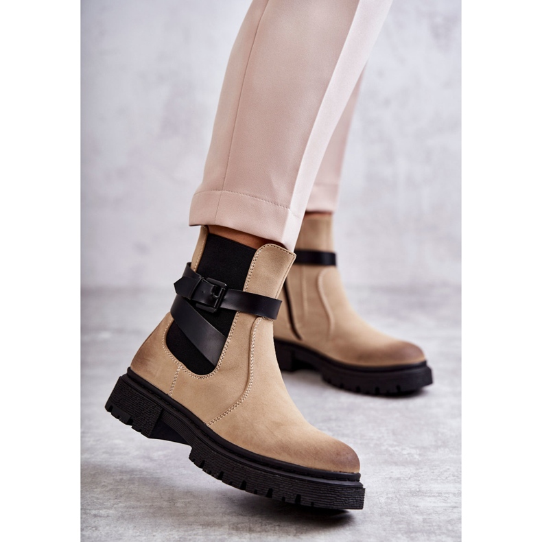 FE1 Botas Quentes Femininas Botas Jodhpur Com cinto Bege Jose 1