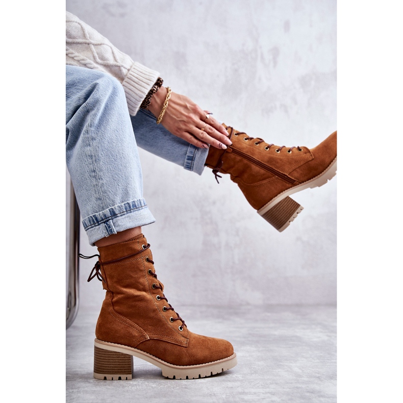 Botas quentes femininas no salto alto camelo Julieta castanho 1