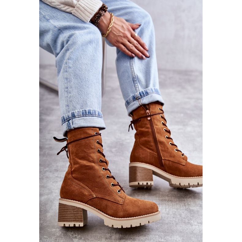 Botas quentes femininas no salto alto camelo Julieta marrom 2