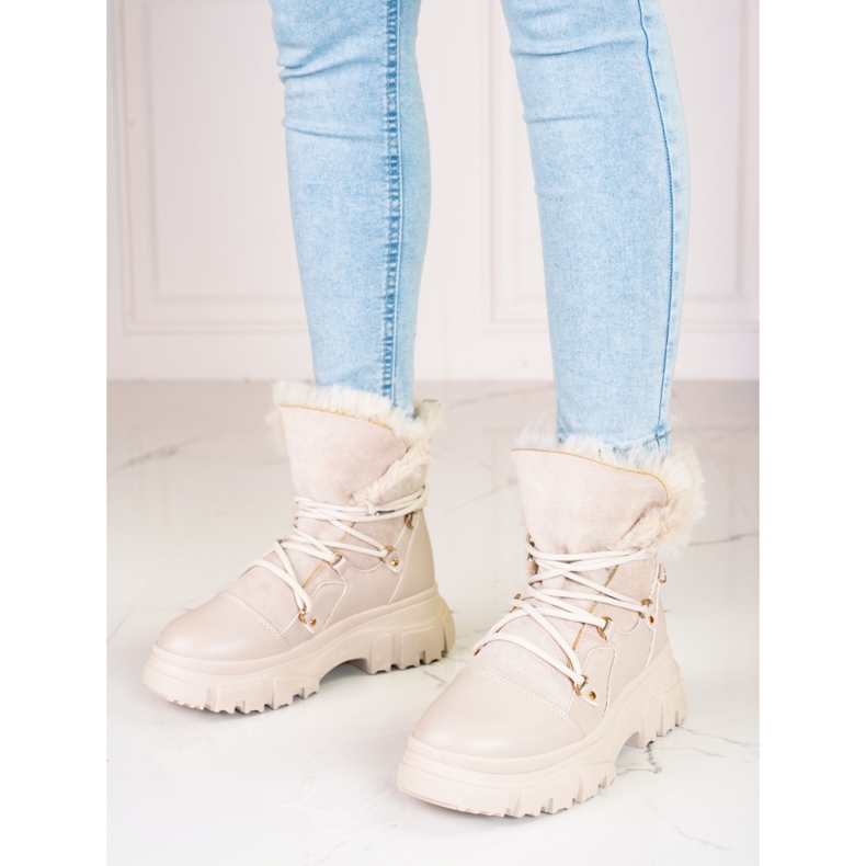 Botas de neve de mulher bege com pelo Shelovet 1