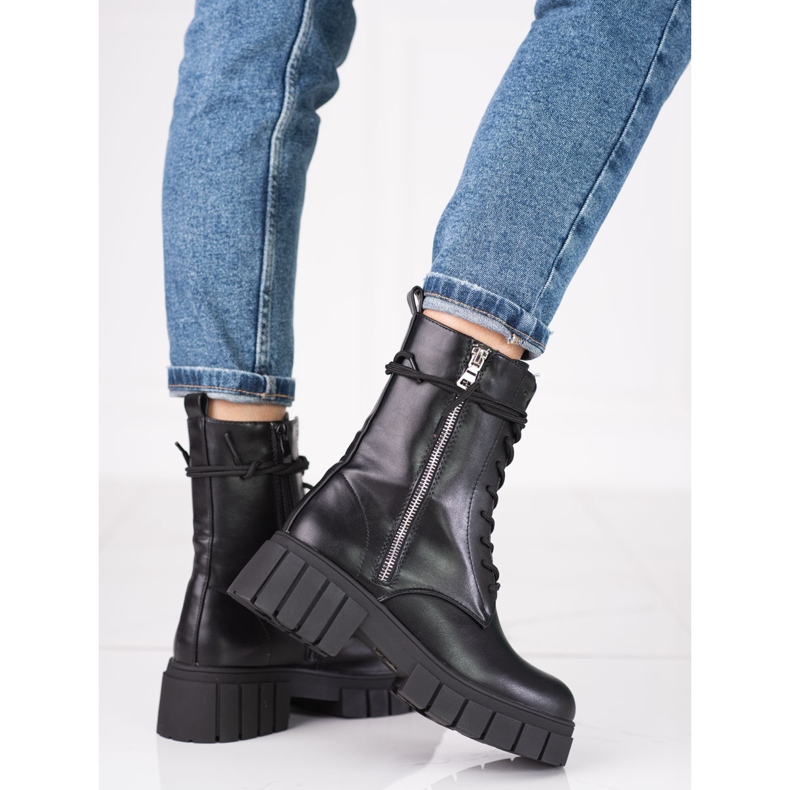 Trabalhadores femininos Shelovet com zíper decorativo na parte superior preto 1