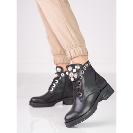 Botas femininas com cadarço com enfeites Shelovet preto 1