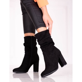 Botas femininas em um poste alto Shelovet com babados na parte superior preto 1 Botas femininas em um poste alto Shelovet com babados na parte superior preto 1