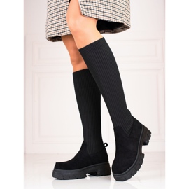 Botas Shelovet de mulher com parte superior flexível em preto 1 Botas Shelovet de mulher com parte superior flexível em preto 1