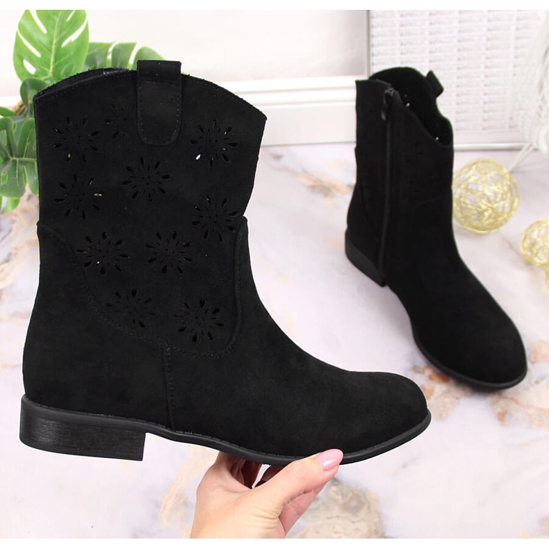 Botas cowboy femininas de camurça preta vazada Jezzi JEZ368A preto 1