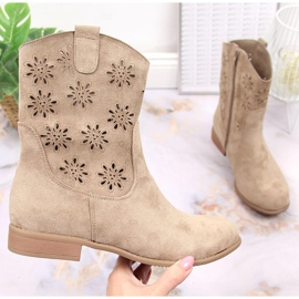 Botas cowboy femininas de camurça com vazado bege Jezzi JEZ368B 1